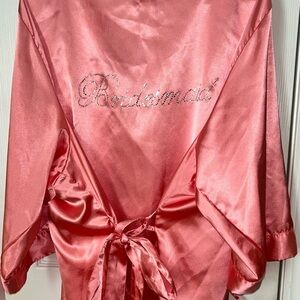 Pink Satin Rhinestone Bridesmaid Robe